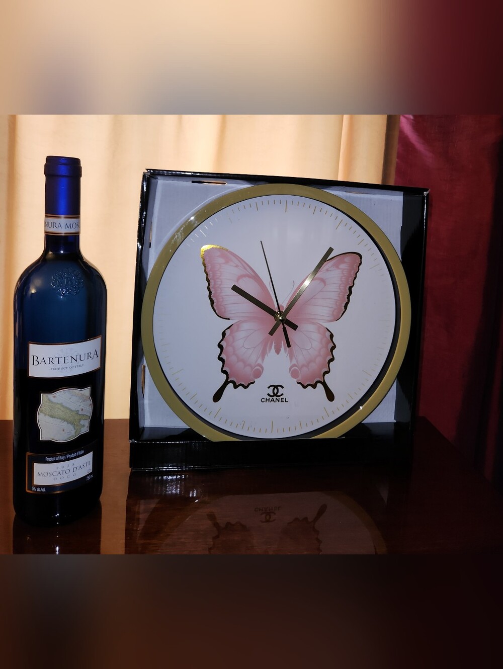 Limited Edition Luxury Pink Butterfly Gold CC Logo Wall Clock 12 Wall Decor Art - Picture 6 of 9